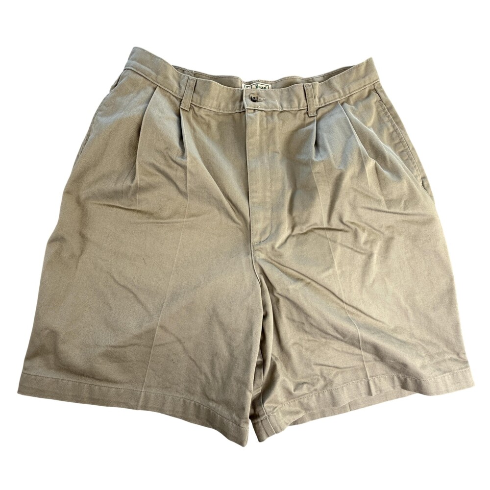 Vintage L.L. Bean Chino Shorts Womens 16 Beige Pleated Baggy Fit Made USA